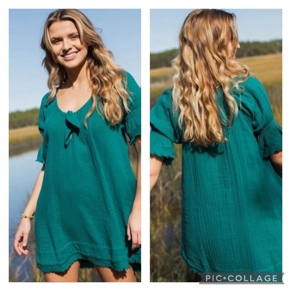 Natural Life Sienna Teal Cotton Gauzy Dress Size L/XL